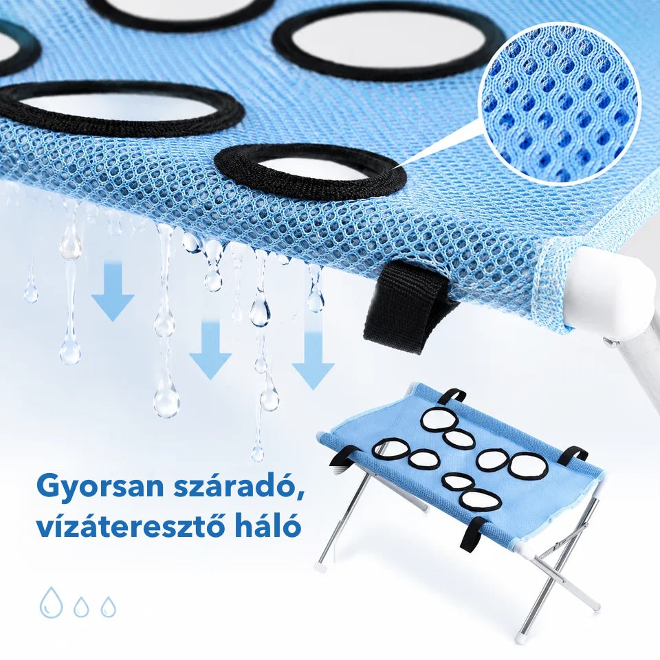 Gyorsan száradó, vízáteresztő háló megerősített lyukakkal