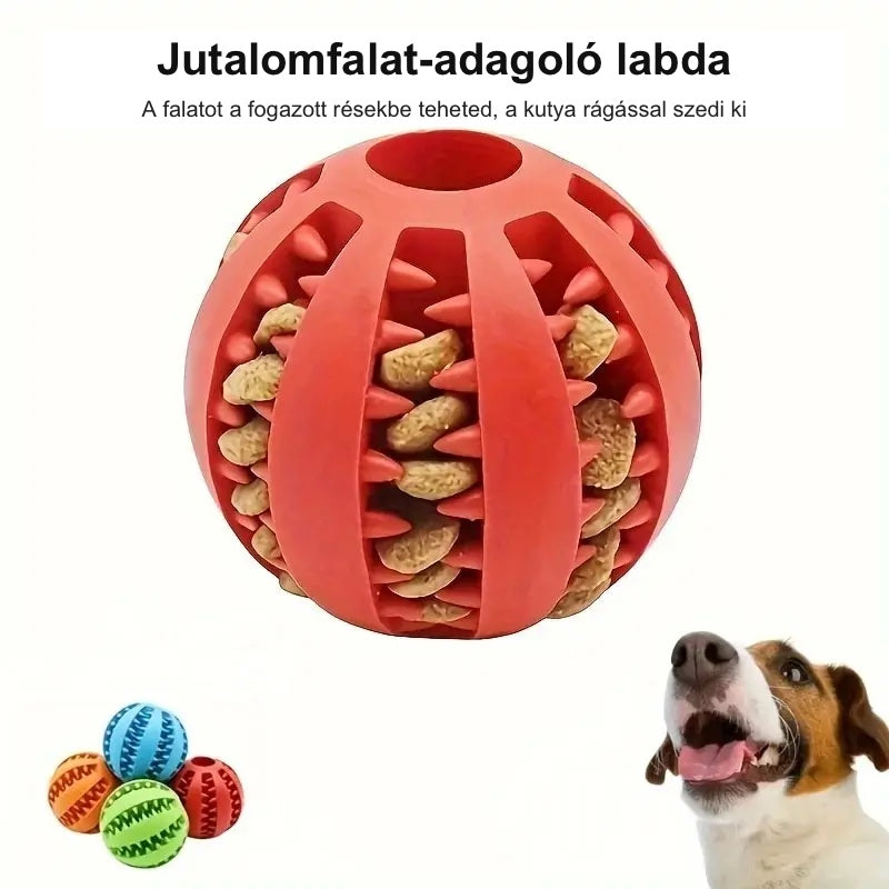 Jutalomfalat-adagoló labda: a falat a fogazott résekbe tehető